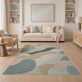 Abstract Wavy Beige Teal Area Rug