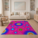 Playful Pink Starburst Flowers Stars Kids Rug