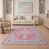 Elegant Pink Floral Ornate Area Rug