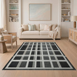 Geometric Black White Grid Rug