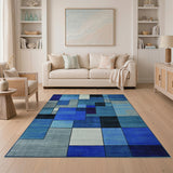 Blue and Teal Blue Geometric Abstract Area Rug