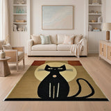Black Cat Silhouette Geometric Beige Area Rug