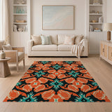 Vibrant Orange Teal Persian Pattern Area Rug
