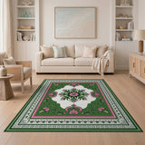 Green and Pink Persian Floral Medallion Rug