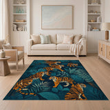 Teal Jungle Tigers Area Rug