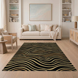 Gold and Silver Gold Wave Abstract Area Rug