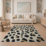 Cream Leopard Print Area Rug with Black Spots