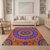 Vibrant Orange Purple Mandala Geometric Rug