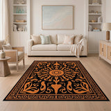 Orange Persian Medallion Area Rug on Black
