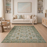 Cream Floral Vintage Area Rug with Green Border