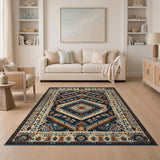 Blue and Teal Southwestern Blue Teal Southwestern Geometric Area Rug