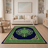 Ornate Green Floral Medallion Persian Rug on Navy