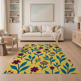 Sunny Yellow Purple Floral Area Rug