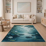 Misty Teal Forest Lotus River Area Rug