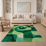 ODIKA Washable Abstract Geometric Green Area Rug, Low Pile Non-Slip Modern Carpet