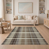 Rustic Brown Tan Plaid Woven Rug
