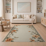 Peach Blossom Floral Beige Runner Rug
