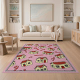 Whimsical Pink Gingerbread Houses Candy Cane Rug