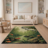 Largemouth Bass Leaping from Lush Green River Rug
