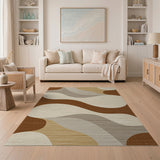 Wavy Abstract Brown Tan Area Rug