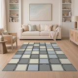 Geometric Grid Grey Blue Area Rug