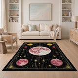 Pink Moon Celestial Stars Area Rug