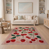 Charming Cherry Fruit Pattern Pink Area Rug