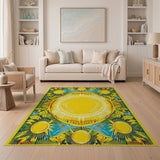 Vibrant Central Sun with Fish Motif Area Rug