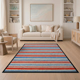 Bold Red White Blue Striped Woven Area Rug