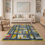 Autumn City Grid Yellow Area Rug