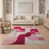 Pink Vibrant Pink Geometric Abstract Area Rug