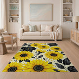 Yellow Sunflower Black Rose Floral Area Rug