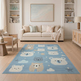 Adorable Blue Cartoon Bear Kids Area Rug