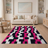 Geometric Modern Pink Bold Pink Black Geometric Area Rug