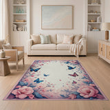 Whimsical Pink Blossom Butterfly Border Rug