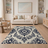 Floral Vintage Elegant Black Damask Floral Area Rug