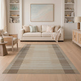 Tan Beige Striped Geometric Area Rug