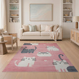 Adorable Pink Cartoon Cats Area Rug