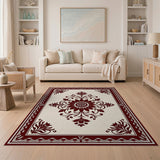 Elegant Maroon Floral Medallion on Beige Area Rug