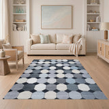 Blue Grey Octagon Geometric Area Rug