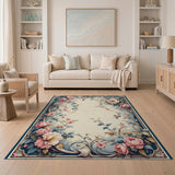 ODIKA Vintage Floral Washable Area Rug - Low Pile Non-Slip Traditional Decor