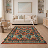 Terracotta Teal Heritage Tribal Area Rug