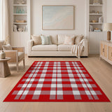 Red White Checkered Rustic Area Rug
