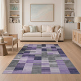 Purple Grey Geometric Block Geometric Modern Area Rug
