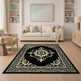 Traditional Persian Ornate Black White Persian Medallion Area Rug