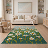 White Daisy Meadow Teal Area Rug