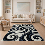ODIKA Modern Abstract Swirl Washable Rug - Low Pile Non-Slip Area Rug