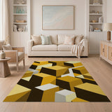 Yellow Geometric Cube Block Rug