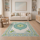 Blue and Teal Teal Mandala Floral Area Rug