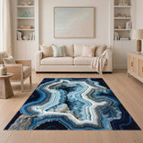 Blue Teal Crystal Layered Area Rug